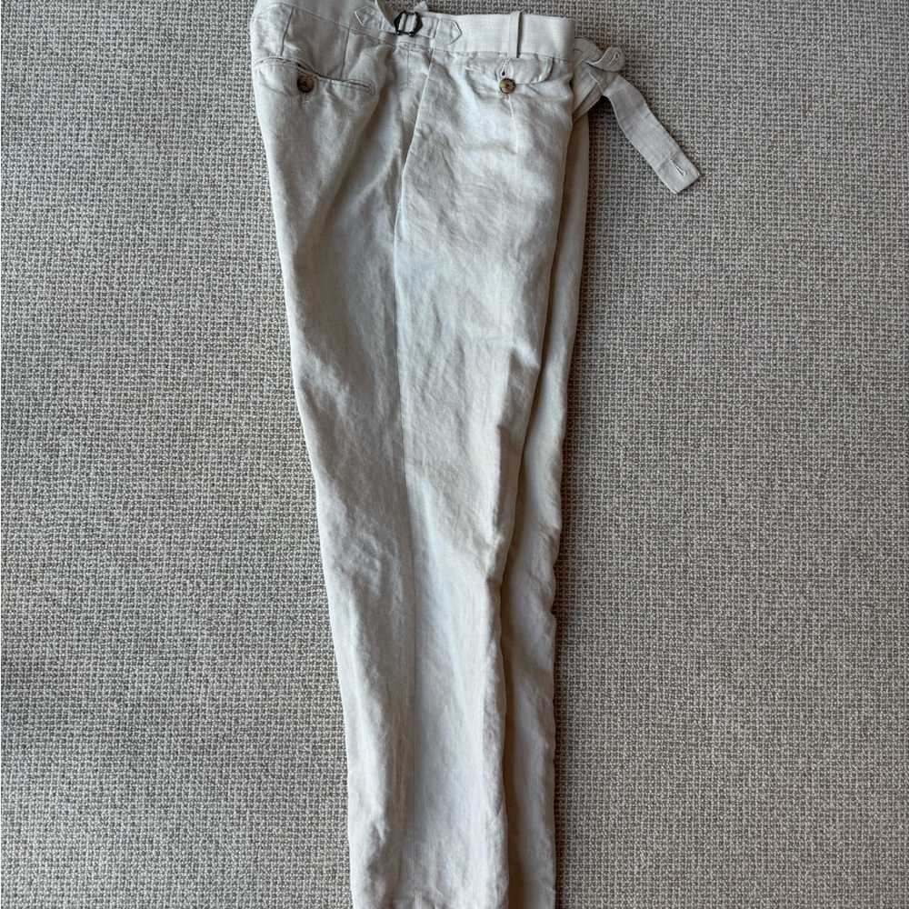Suitsupply Light Beige Linen Cotton Braddon Trousers Pants Side Tabs
